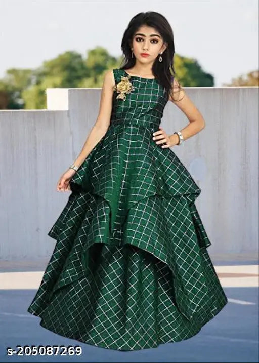 Silk sleeveless ethnic gown, printed net RUMAL CHOKADI for kids aged 5-9 years, Indian traditional wear