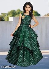 Silk sleeveless ethnic gown, printed net RUMAL CHOKADI for kids 5-9 years, India origin