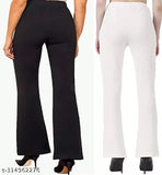 Classy women's bootcut trousers, stretchable yoga pants in solid net color, bell bottom style, polyester & spandex, available sizes: 24-36