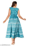 Women's printed cotton Anarkali summer dress, full length, sleeveless - vibrant and comfortable for beach outings