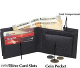 Attractive Men black two-fold leather wallet, hand-stitched with 4 compartments, free size (12cm x 10cm), India-origin classic bi-fold