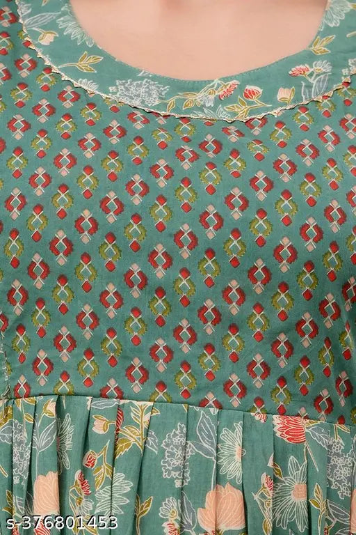 Women's cotton maternity floral kurti with waist belt, hidden zips - loose and tight fit party wear gown for pre/post pregnancy. Flower printed cotton nightgown, easy machine and hand wash. Made for sizes M, L, XL, XXL in India