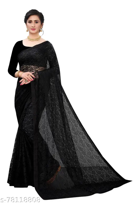 Black net saree Bollywood-style with blouse, self-design pattern, single piece, 6.30 meters including 0.80 meters blouse, free size, origin India