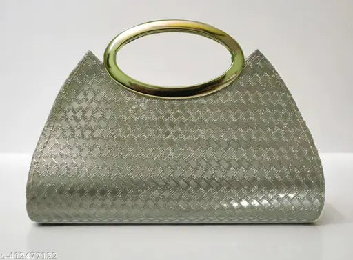 Golden PU embellished net Women's Clutch. Compact design with gold handle, perfect for night out essentials