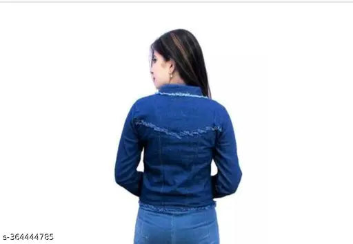 Denim dyed/washed waistcoat for women, trendy fashionable jacket with long sleeves, size M