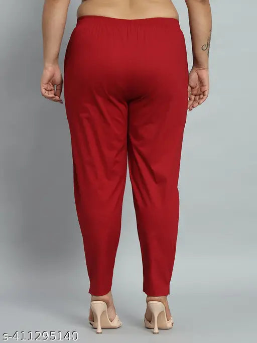 Plus size women's cotton blend straight fit ankle length trouser pant combo (2L/XXL), elastic waistband, lightweight, breathable and stretchy