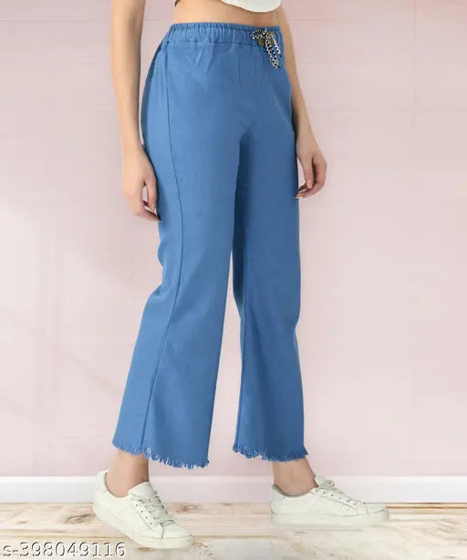 Light Blue Stretchable Premium Denim Palazzo Jogger Jeans, high waist, mid-waist, baggy style, plus size