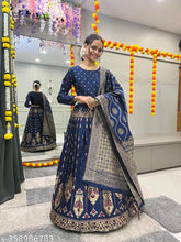 Banarasi silk women's lehenga choli set, premium Art Silk in woven design for semi-stitched Indian wear (40m waist, 42m length, 2.2m dupatta). Beautiful tussles included. Made in India