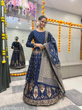 Banarasi silk women's lehenga choli set, premium Art Silk in woven design for semi-stitched Indian wear (40m waist, 42m length, 2.2m dupatta). Beautiful tussles included. Made in India