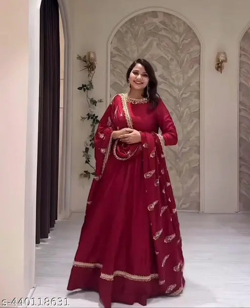 Georgette saree gown, solid net, long sleeves, Indian handloom fashion on mannequin (XL: 42in bust, 57in length, 42in waist, 16in shoulder)