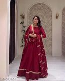 Georgette saree gown, solid net, long sleeves, Indian handloom fashion on mannequin (XL: 42in bust, 57in length, 42in waist, 16in shoulder)