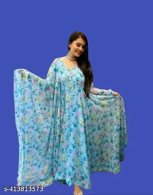 Georgette printed net dress with long sleeves, women's size M-XXXL from Nagnesh in India