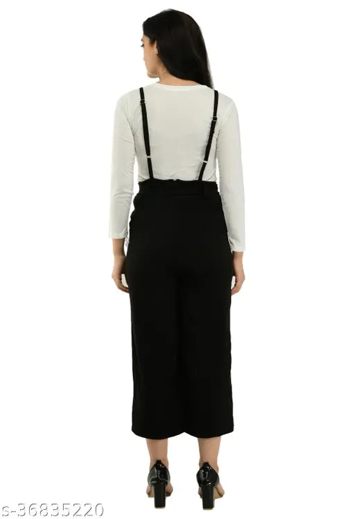 Black cotton blend dungaree set with white t-shirt, fashionable jumpsuit and white round neck top, sizes S28, M30, L32, XL34 for women's partywear