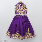 Taffeta silk embroidered lehenga cholis for kids, sleeveless with intricate stitching details, various sizes available from 2-3 years to 7-8 years