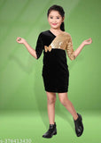 Golden viscose printed net dress, three-quarter sleeves, 2-15 years, Indian origin