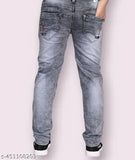 Stylish cotton blend grey men's jeans, solid pattern, India-made fashion wear on mannequin