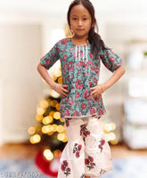 Printed cotton A-line girls kurta set, sizes 6-12 months to 5-6 years, Indian traditional clothing for kids