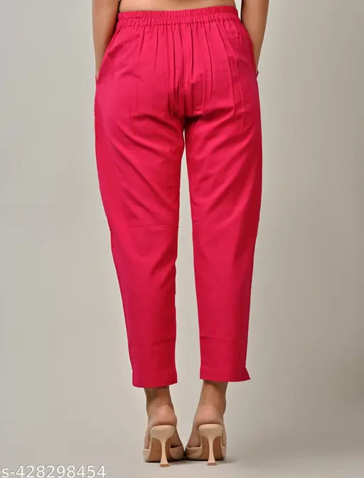 Royal blue & pink elastic waist women's/girls casual cotton trouser pants combo, pack of two - soft, versatile everyday wear