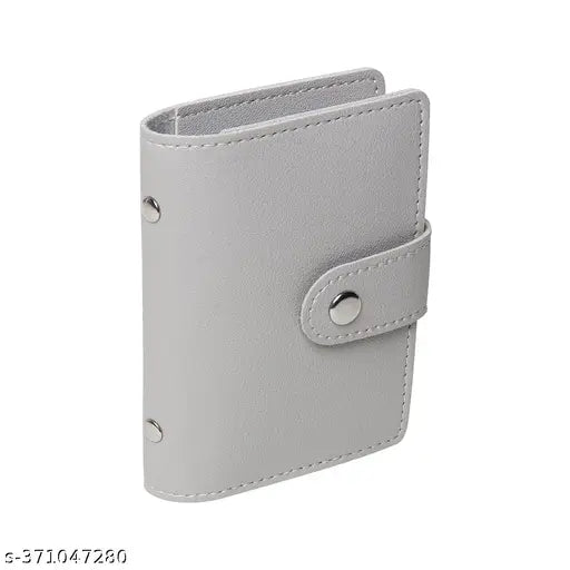 Grey PU Leather PVC Business Card Holder - 24 Card Slots, easily identifiable with transparent PVC slots