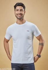 Black polyester casual t-shirt by Vestor Blooms, perfect for men's wear with cargos or jeans