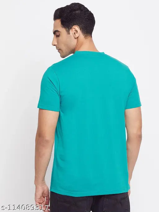 Mens cotton blend solid henley t-shirt, short sleeves, size M (39in chest, 27in length), made in India