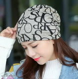 Grey printed skull beanie, warm women's ponytail cap for fall and winter, high-quality knitted headwear