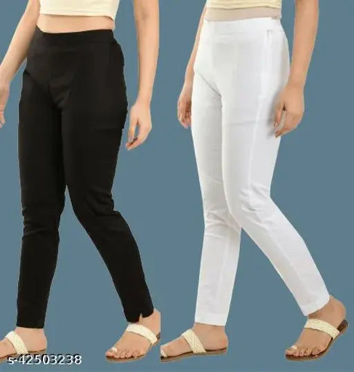 Cotton Navelly Women's Solid Pencil Trousers Combo (Variety of Colors), Indian Business Casual Bottom Wear for Office and More