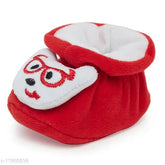 Soft velvet baby booties with smiling panda face, Indian-made, size 11in for 6-9 months