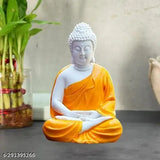 Handcrafted polymarble orange Buddha statue, 14 cm tall, exquisite meditation piece