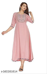 Rayon embroidered Anarkali Kurta for women, solid combo, 3/4 sleeves, India-made, perfect for special occasions