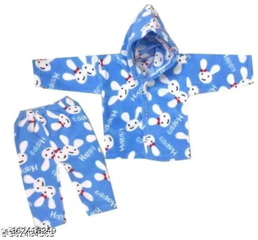 Blue wool sweater set for infants, printed net pattern, 0-3 months size