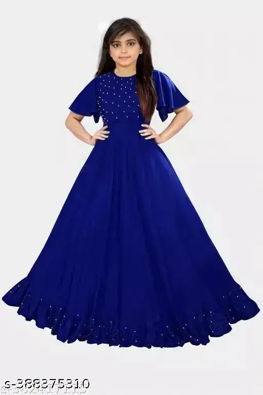 Rayon embellished net dress with heavy stone (moti) for girls, 7-8 years size