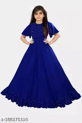 Embellished rayon dress with heavy stone moti for girls (7-14 years), Indian traditional party wear