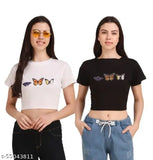 Trendy cotton blend women's crops t-shirt with printed net pattern, fashionable clothing from India