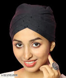 Cotton canvas self-design hijab cap pack of 2, traditional Indian Muslim women's headwear on model