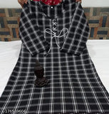 Stylish black woolen kurti for women & girls - three-quarter sleeve checked design, perfect winter wear - India origin