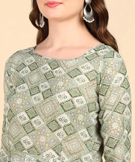 Cotton blend printed Anarkali kurti by Dsk Studio, three-quarter sleeves, suitable for traditional and casual wear. Pattern may vary due to lighting or monitor settings