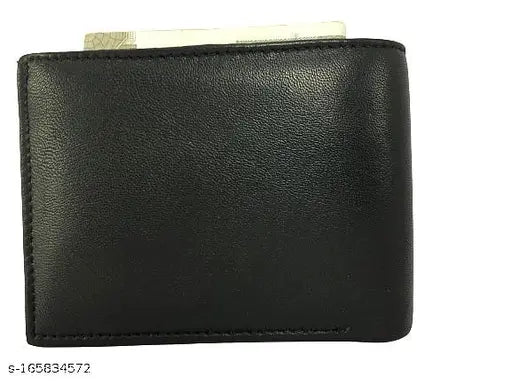 Leather wallet black, 100% genuine leather, compact, spacious men's wallet with unique design