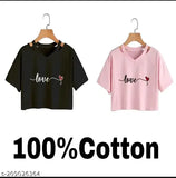 Pretty cotton blend V-neck top with printed design for office and casual wear, short sleeves. Versatile women's/girls fashion from Stylander