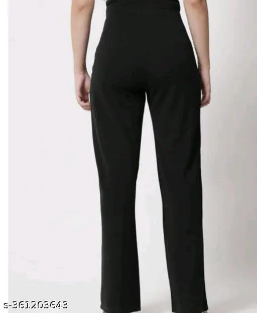 Fancy black cotton lycra trousers for women & girls - solid net, India-made