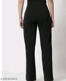 Fancy black cotton lycra trousers for women & girls - solid net, India-made