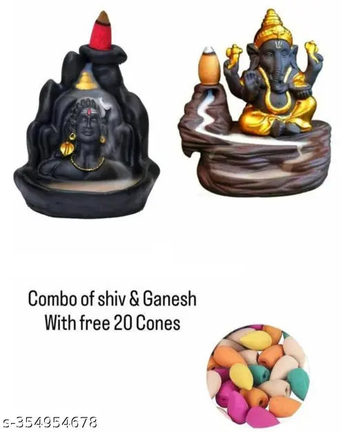 Indian FrontSide Smoke Fountain Combo with Adimandir Smoke & Golden Ganesh, 21 backflow smoke cones