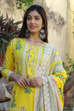 Fashionable viscose silk Maslin straight kurti set with printed net pants & dupatta, three-quarter sleeves, premium quality Indian made