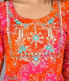Pure rayon embroidered anarkali kurta with printed combo, ideal for festivals, weddings, parties - Indian ethnic wear