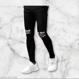 Black cotton men's jeans with placement print, featuring design on N-size 28/30/32 from India