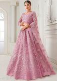 Embroidered net lehenga set for women, semi-stitched with 46in waist and 42in length, country of origin India