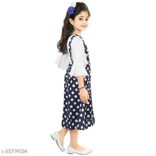 Blue cotton blend frock dress for girls, single pack with printed net pattern, suitable for sizes 2-3 years to 9-10 years. Indian made