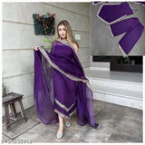 Women's festive wear georgette top & palazzo set with dupatta, soft and stylish, solid-patterned Indian kurta with matching bottomwear for XS to XL sizes