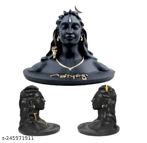 Black polyresin Adi Shankara Lord Adiyogi Shiva statues set - 2 pieces for home/office decor, Dhyana Mudra design