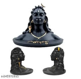 Black polyresin Adi Shankara Lord Adiyogi Shiva statues set - 2 pieces for home/office decor, Dhyana Mudra design